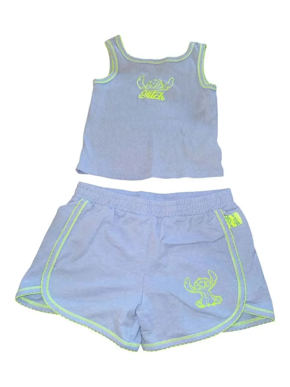 Disney Stitch Girls Embroidered Ribbed Tank Top and Shorts 2-Piece Set